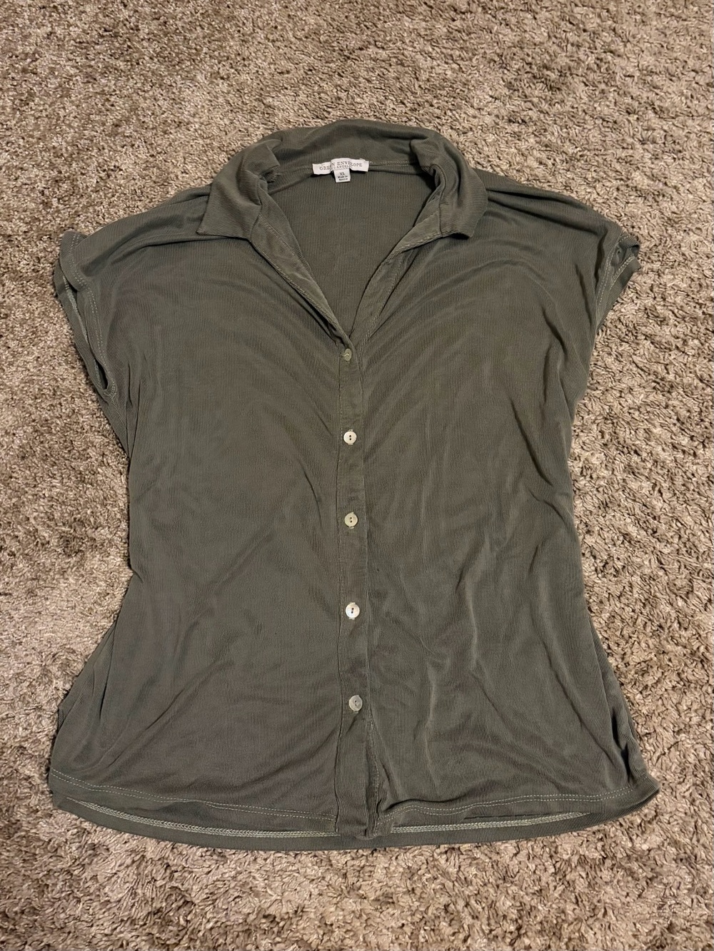 Green Envelope Boho Olive Green Indie Ribbed Whimsigoth Button-Up Grunge Size XL
